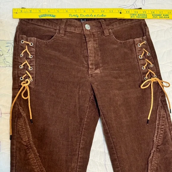 COTTON Forever 21 Chocolate Flare CORDUROY Pants with Lace-Up Sides - Picture 8 of 13